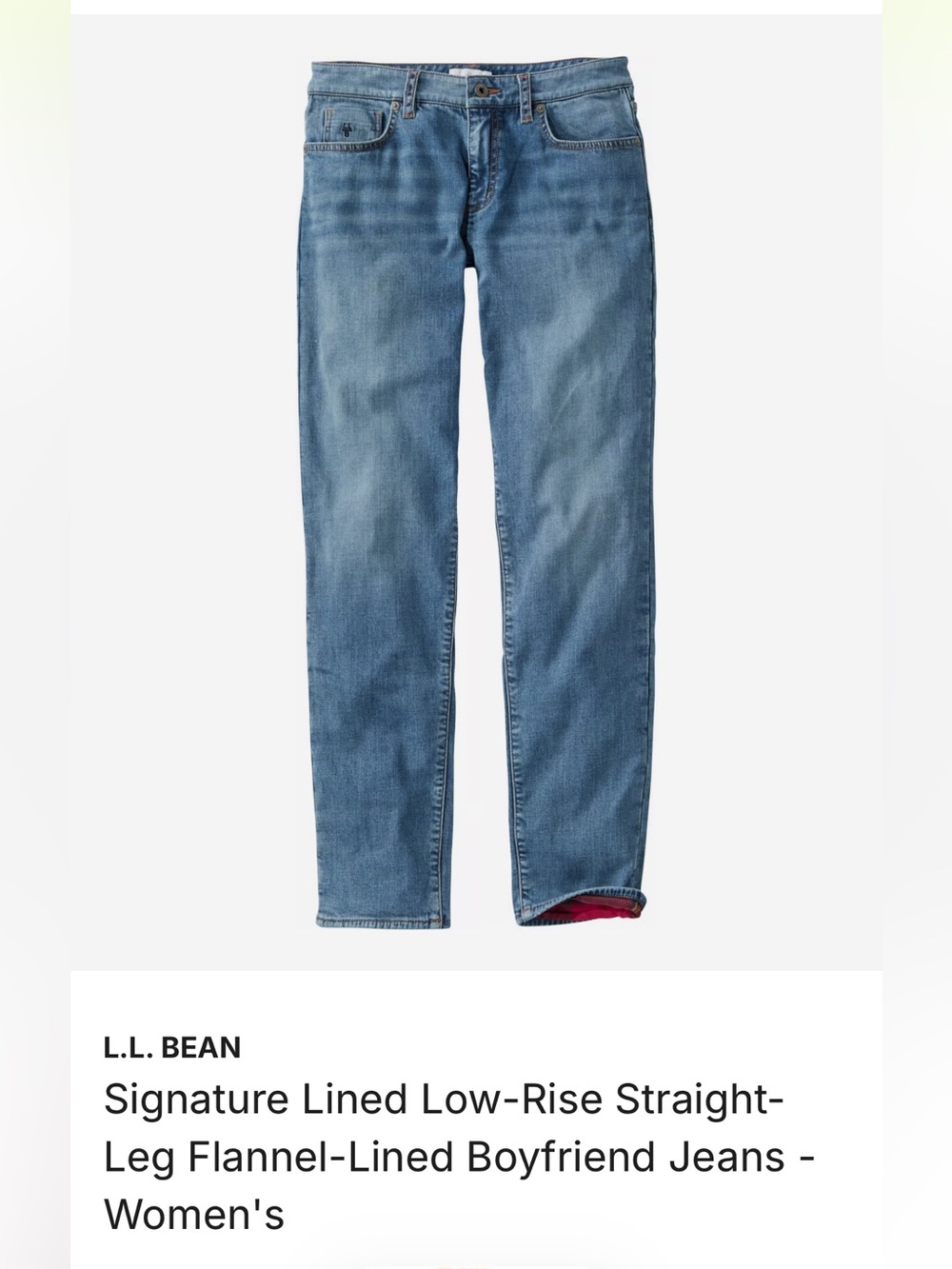 NWT LL Bean Signature Lined Boyfriend Jeans
